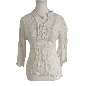 White Diamonds white blouse with lace detailing and ruffles, size M